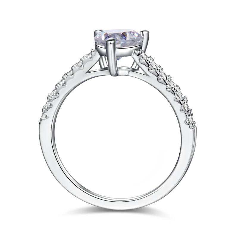 微镶心形S925银镀白金MoissaniteWomen's Ring1.0ctD级